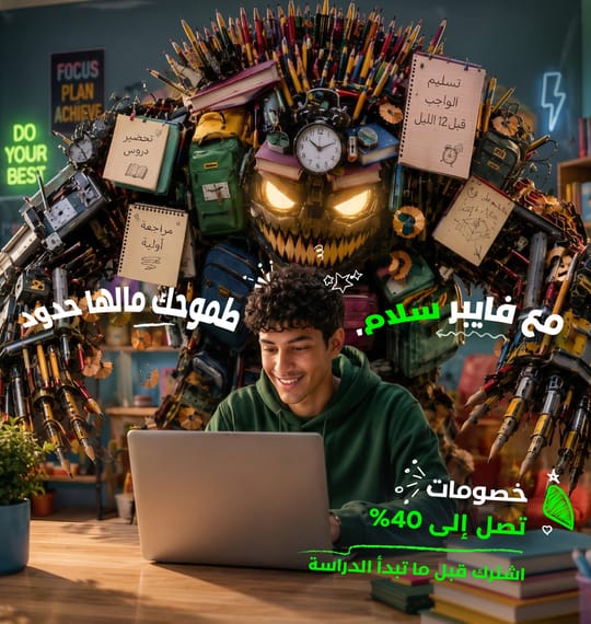طالب مدرسي يؤدي واجباته على جهاز كمبيوتر محمول باستخدام ألياف سلام مع عروض الإنترنت المنزلي للعودة إلى المدرسة من سلام في السعودية
